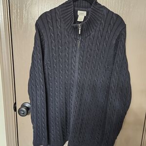 L.L. Bean Women's Plus Size Zippered Black Cable Knit Sweater